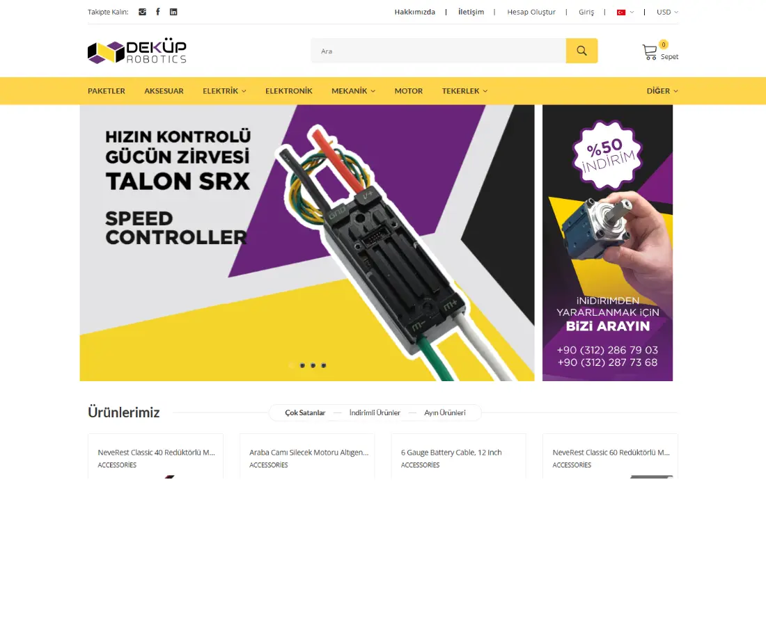 Deküp Robotics ana sayfasının tamamı