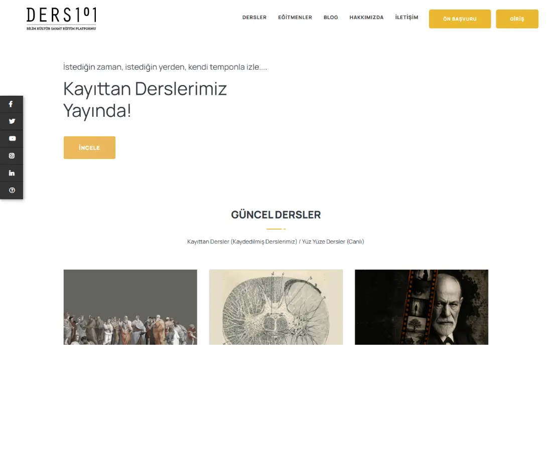 Ders101 ana sayfasının tamamı