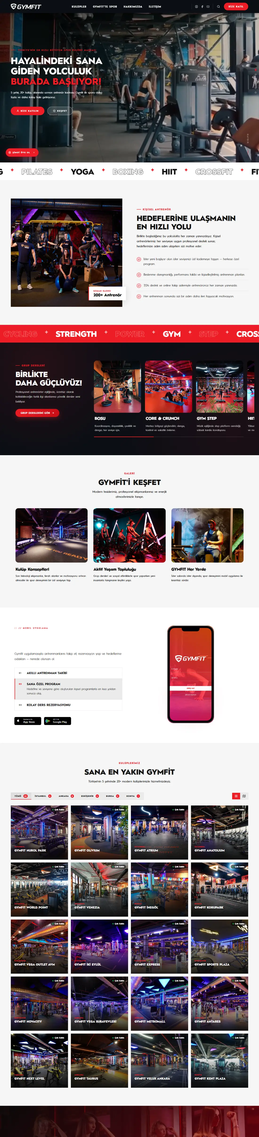 GymFit ana sayfasının tamamı