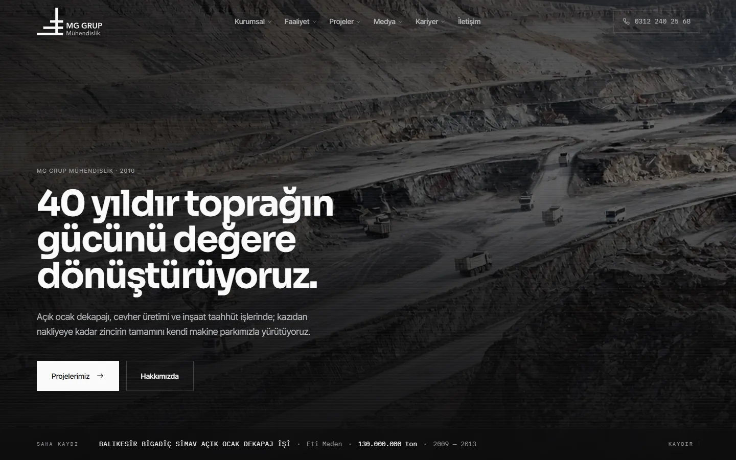 MG Grup Mühendislik — masaüstü görünüm