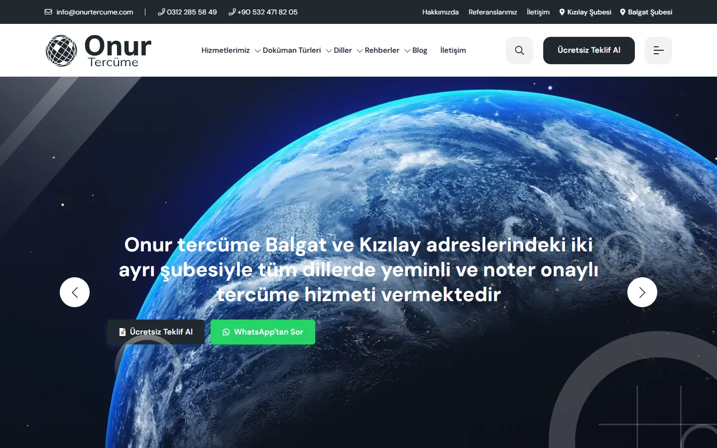 Onur Tercüme — masaüstü görünüm