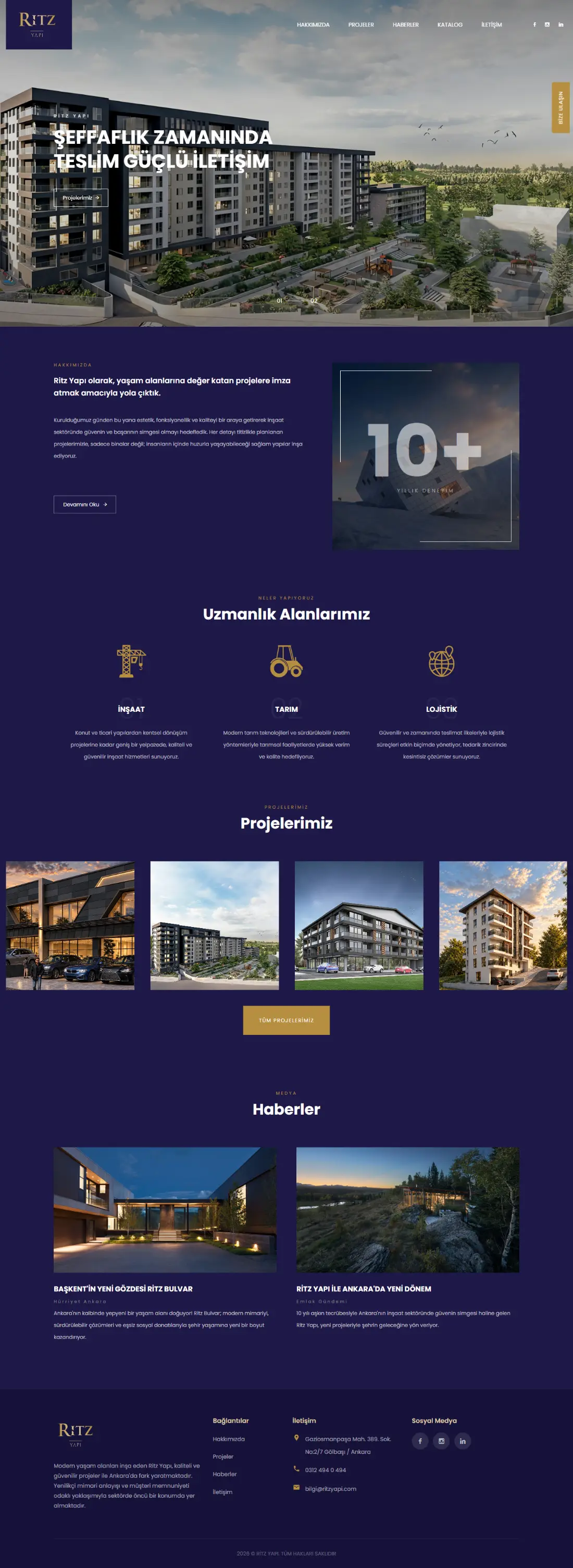 Ritz Yapı ana sayfasının tamamı