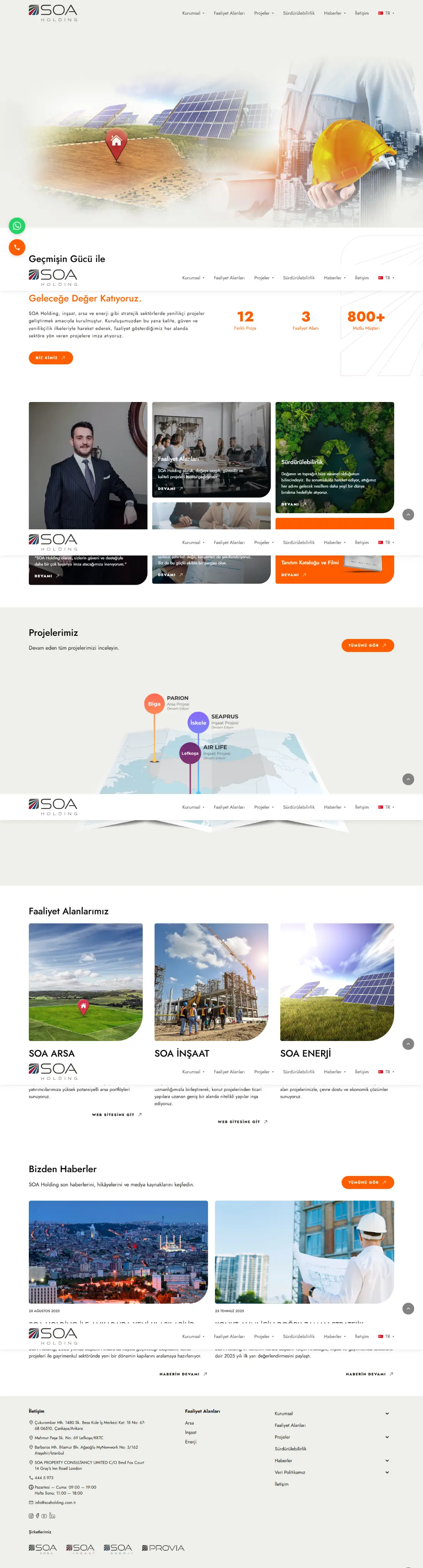 SOA Holding ana sayfasının tamamı